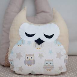 Toddler Pillow Organic Girl Room Bedding Nursery Gender Neutral Owl Head Cozy Stuffed Animal Nursery Linen Throw Ruffle - thumbnail 2