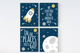 Space Nursery Decor Planets, Moon, Rocket Art Print - thumbnail 1