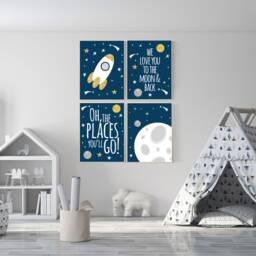 Space Nursery Decor Planets, Moon, Rocket Art Print - thumbnail 2