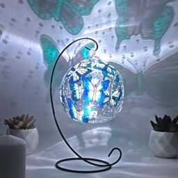 Hand Painted Butterfly Glass Ornament Candle Holder With Stand