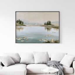 Misty Pond Landscape Poster, Water Lily Paper Wall Art - thumbnail 4