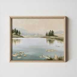 Misty Pond Landscape Poster, Water Lily Paper Wall Art - thumbnail 3