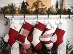 Personalized Quilted Christmas Stocking, Patchwork Design, Farmhouse Style Decor - thumbnail 1