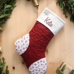Personalized Quilted Christmas Stocking, Patchwork Design, Farmhouse Style Decor - thumbnail 2