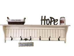Distressed White Coat Rack With Shelf 48