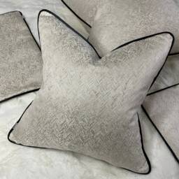 Handmade Herringbone Cushion Cover, Cream - Gold Shimmer, Black Piping, Luxury Euro Sham Throw Pillow Case For Bed Sofa, Interior Design - thumbnail 2