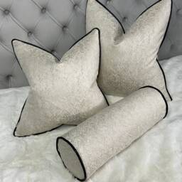 Handmade Herringbone Cushion Cover, Cream - Gold Shimmer, Black Piping, Luxury Euro Sham Throw Pillow Case For Bed Sofa, Interior Design - thumbnail 3