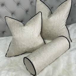 Handmade Herringbone Cushion Cover, Cream - Gold Shimmer, Black Piping, Luxury Euro Sham Throw Pillow Case For Bed Sofa, Interior Design - thumbnail 1