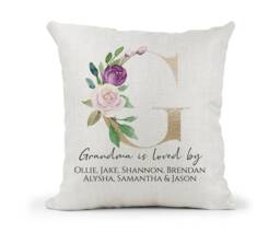 Personalised Grandma Cushion Loved By Grandchildren's Names Gold Purple Floral Birthday Gift/ 50Th 60Th 70Th 80Th 90Th, Christmas - thumbnail 1