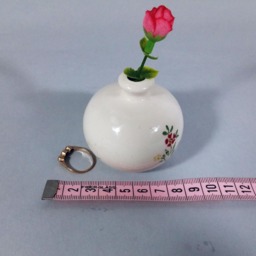 Miniature Ceramic Vase, Small White Bud Home Decor Round Gift For Her Single Flower Under 20, Floral Red - thumbnail 3