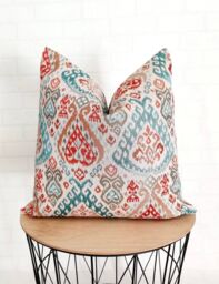 Colourful Ikat Pillow Cover Turquoise Coral Burnt Orange Cushion - thumbnail 1