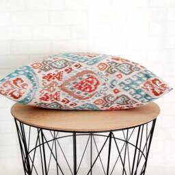 Colourful Ikat Pillow Cover Turquoise Coral Burnt Orange Cushion - thumbnail 3