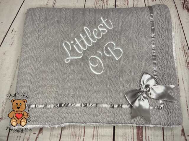 Personalised Embroidered Cable Knit Baby Blanket New Gift Christening Shower Birth Keepsake - image 1