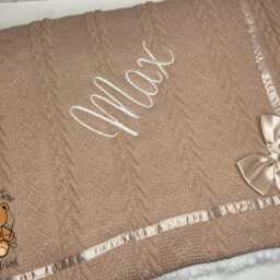 Personalised Embroidered Cable Knit Baby Blanket New Gift Christening Shower Birth Keepsake - thumbnail 4