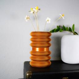 Dry Vase Unique, Modern 3D Printed Cylinder Vase, Silk Copper Gold Or Silver, Deco Minimalistic - thumbnail 3