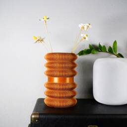 Dry Vase Unique, Modern 3D Printed Cylinder Vase, Silk Copper Gold Or Silver, Deco Minimalistic - thumbnail 1