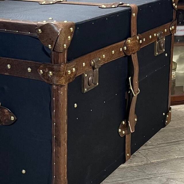 Black Millerain & Leather Trimmed English Handmade Coffee Table Trunk Storage Interior Design Luggage - image 1