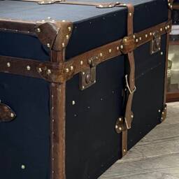 Black Millerain & Leather Trimmed English Handmade Coffee Table Trunk Storage Interior Design Luggage - thumbnail 1