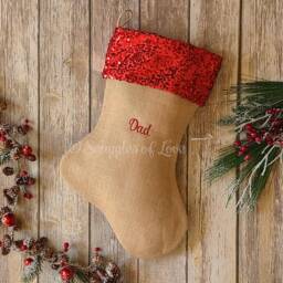 Personalized Burlap Christmas Stocking With Sequin Cuff & Name Embroidered - thumbnail 2