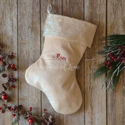 Personalized Burlap Christmas Stocking With Sequin Cuff & Name Embroidered - thumbnail 3