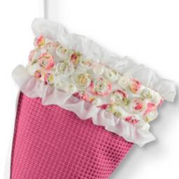 Pink Christmas Stocking With Floral Ruffle Cuff, Elf Toe Holiday Decor - thumbnail 2
