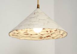 Warm White & Brown Handmade Ceramic Pendant Lamp For Home Lighting Remodel Plug-In - thumbnail 1