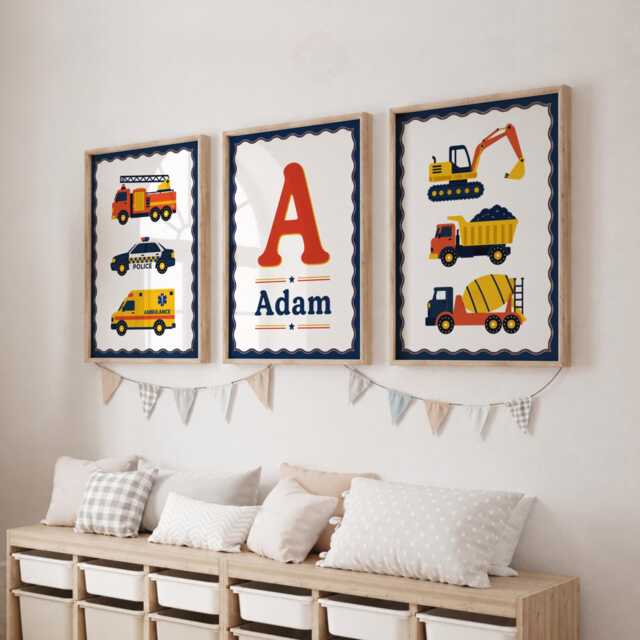 Construction Prints Kids - Set Of 3 Vehicle Nursery Wall Art, Boys Digger Bedroom Posters - image 1