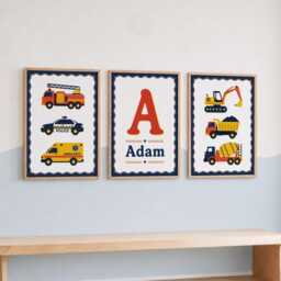 Construction Prints Kids - Set Of 3 Vehicle Nursery Wall Art, Boys Digger Bedroom Posters - thumbnail 3