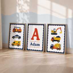 Construction Prints Kids - Set Of 3 Vehicle Nursery Wall Art, Boys Digger Bedroom Posters - thumbnail 2
