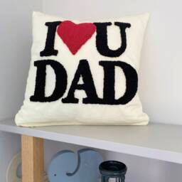 Embroidered I Love You Dad Pillow, Linen Throw Father's Day Gift - thumbnail 3