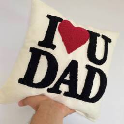 Embroidered I Love You Dad Pillow, Linen Throw Father's Day Gift - thumbnail 1