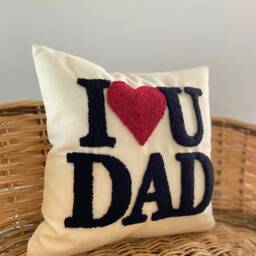 Embroidered I Love You Dad Pillow, Linen Throw Father's Day Gift - thumbnail 2