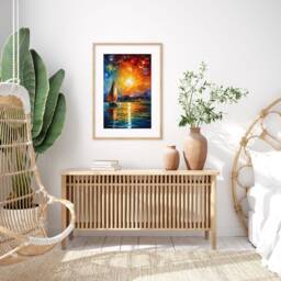 Sunset Sailing Adventure Impressionist Wall Art Print Nautical Seascape Blue Orange Home Decor Framed Or Unframed Coastal Gift - thumbnail 3