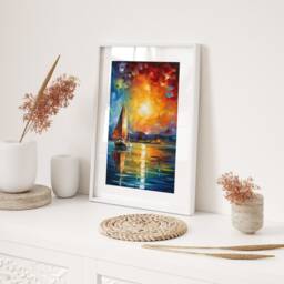 Sunset Sailing Adventure Impressionist Wall Art Print Nautical Seascape Blue Orange Home Decor Framed Or Unframed Coastal Gift - thumbnail 2