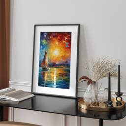 Sunset Sailing Adventure Impressionist Wall Art Print Nautical Seascape Blue Orange Home Decor Framed Or Unframed Coastal Gift - thumbnail 1