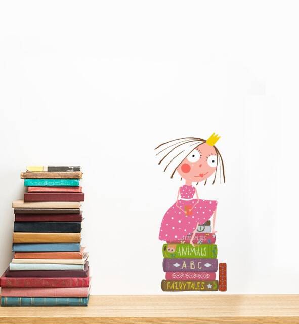 Princess Sitting On Stack Of Books Wall Sticker Decal - Kids Stickers, Animals Childrens Decals, Room
