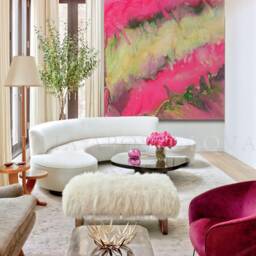 50'', Pink Abstract Art, Home Decor, Gold Green, Large & Print Painting - thumbnail 2