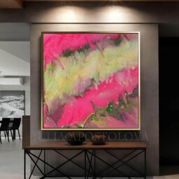 50'', Pink Abstract Art, Home Decor, Gold Green, Large & Print Painting - thumbnail 3