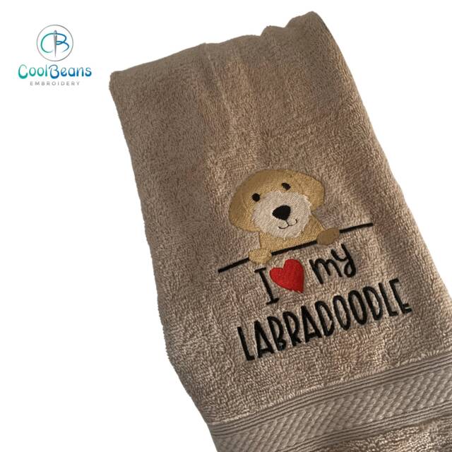 Labradoodle Dog Towel - Personalised Face Cloth/Hand Bath Embroidered - image 1