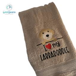 Labradoodle Dog Towel - Personalised Face Cloth/Hand Bath Embroidered