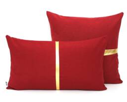 Maroon Red Pillow Cover Metallic Gold Stripe, Colorblock Design - thumbnail 1