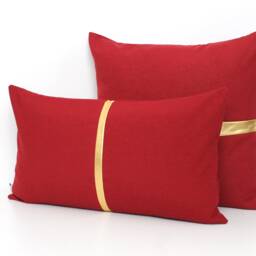 Maroon Red Pillow Cover Metallic Gold Stripe, Colorblock Design - thumbnail 3