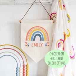 Personalised Linen Flag - Custom Kids Bedroom Wall Decor Birthday Gift For Boy Girl New Baby Nursery First Time Parents