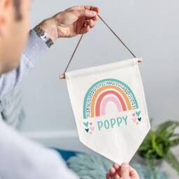 Personalised Linen Flag - Custom Kids Bedroom Wall Decor Birthday Gift For Boy Girl New Baby Nursery First Time Parents - thumbnail 3