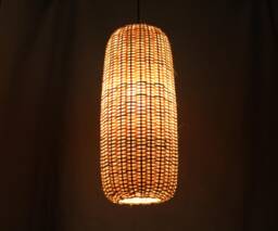 Tall Cylindrical Shape Rattan Pendant Light, Decorative Ceiling Lighting, Lampshade Height 20'' - thumbnail 1