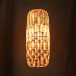 Tall Cylindrical Shape Rattan Pendant Light, Decorative Ceiling Lighting, Lampshade Height 20'' - thumbnail 2