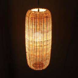Tall Cylindrical Shape Rattan Pendant Light, Decorative Ceiling Lighting, Lampshade Height 20'' - thumbnail 3
