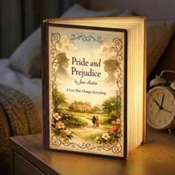Pride & Prejudice Book Lamp, Romantic Literary Wooden Led Light, Jane Austen Night Gift For Her - thumbnail 1