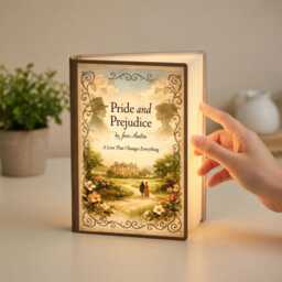 Pride & Prejudice Book Lamp, Romantic Literary Wooden Led Light, Jane Austen Night Gift For Her - thumbnail 2