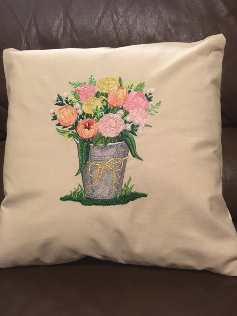 Embroidered Pillow Cover-Spring Bucket Of Blooms - image 1